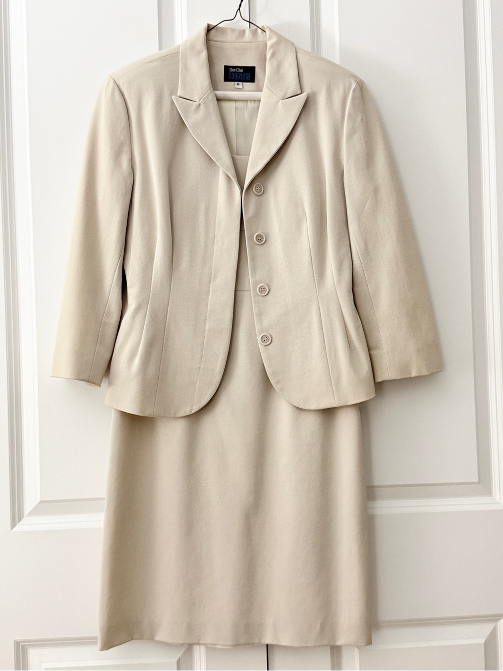 Shin Choi Coleridge Cream 2 Piece Jacket Dress Set Summer Suit Minimalist Midi 6